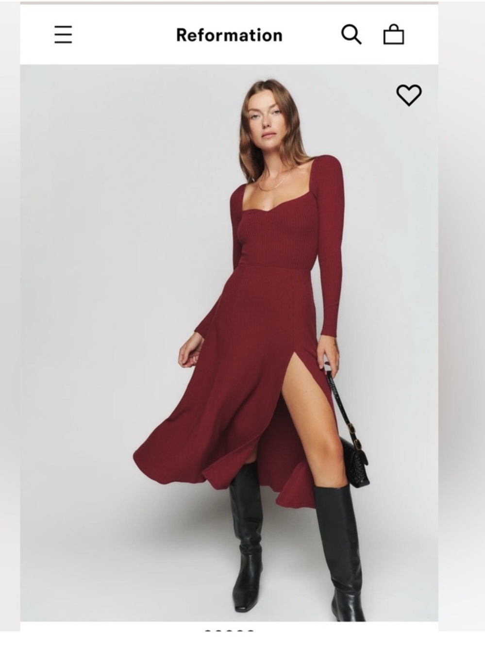 Reformation Wine Red Long-Sleeve Knit Midi Dress